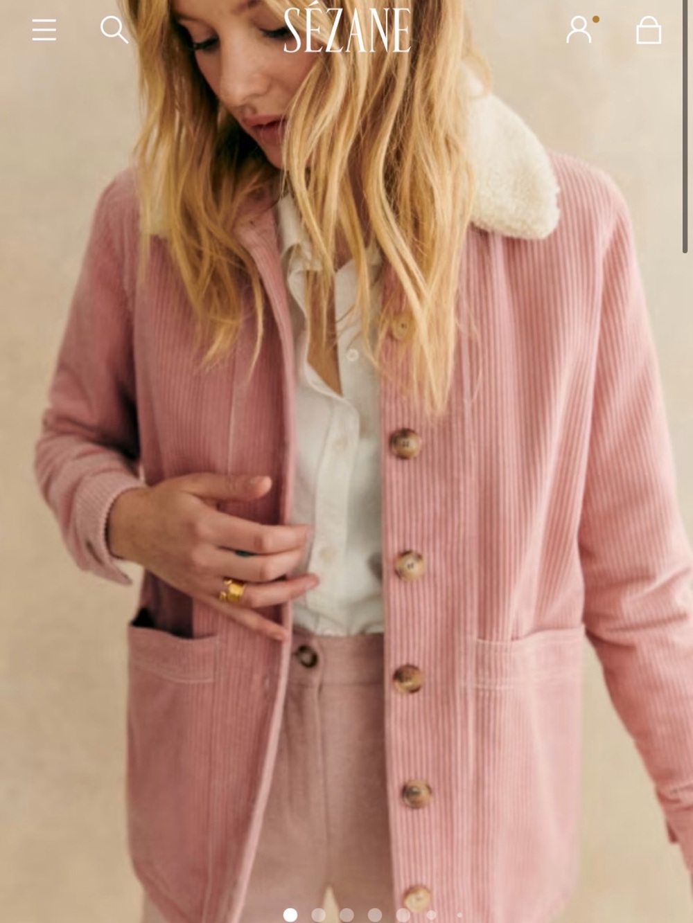 Sezane Will Jacket Womens Small Pink Corduroy Shearling Collar Coat